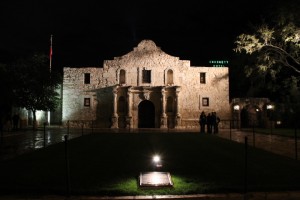 The Alamo at night in San Antonio, Texas